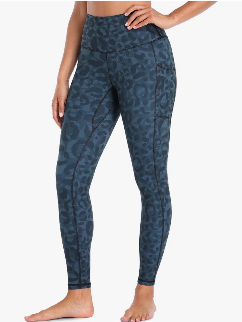 Colorfulkoala High-Rise Blue Leopard Print Leggings with Side Pocket